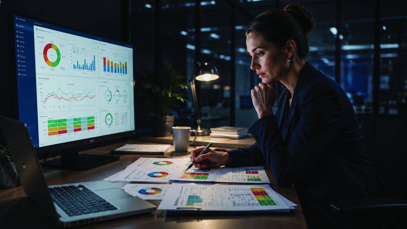 Healthcare IT leader reviewing service desk performance dashboards after hours